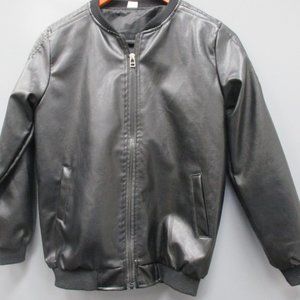 Kids Jacket Leather Like Black Zipper Front Elastic Waist and Cuff Jacket Coat